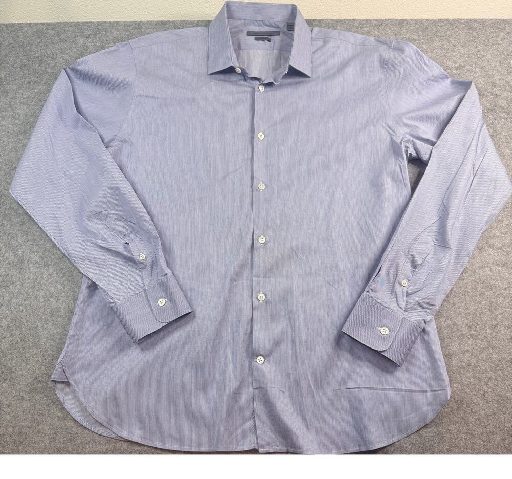 John Varvatos 15.5 M Fit Blue Stripe Button Up Dress Shirt Men's 15.5 34/35